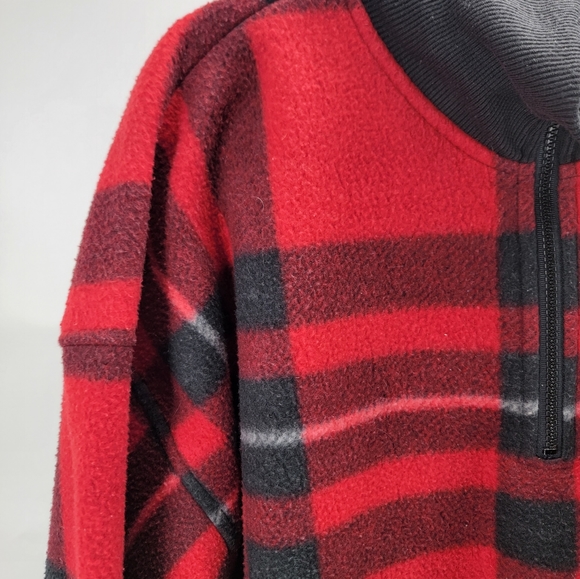 Vintage Bugle Boy Company Red Check Plaid 1/4 Zip Fishing Pullover Jacket XL - Picture 6 of 13